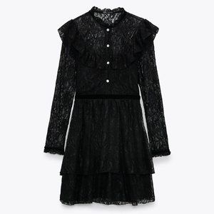 Zara Lace Jewel Button Dress, Medium, New